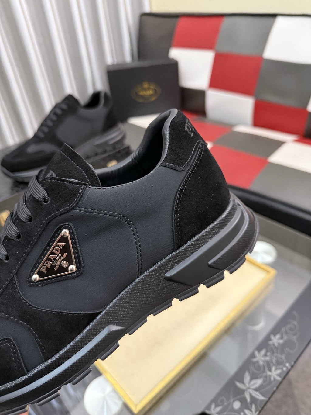 Prada Men's Black Triangle Badge Sneakers